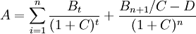 A=/sum_{i=1}^n/frac{B_t}{(1+C)^t}+/frac{B_{n+1}/C-D}{(1+C)^n}