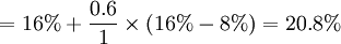 =16%+/frac{0.6}{1}/times(16%-8%)=20.8%