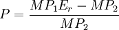 P=/frac{M P_1 E_r-M P_2}{M P_2}