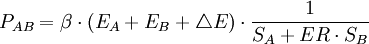 P_{AB}=/beta /cdot (E_A+E_B+/triangle E)/cdot /frac{1}{S_A+ER /cdot S_B}