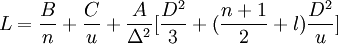 L=/frac{B}{n}+/frac{C}{u}+/frac{A}{/Delta^2}