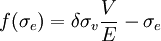 f(/sigma_e)=/delta/sigma_v/frac{V}{E}-/sigma_e