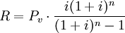 R=P_v/cdot/frac{i(1+i)^n}{(1+i)^n-1}