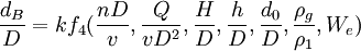 /frac{d_B}{D}=kf_4(/frac{nD}{v},/frac{Q}{vD^2},/frac{H}{D},/frac{h}{D},/frac{d_0}{D},/frac{/rho_g}{/rho_1},W_e)