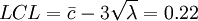 LCL=/bar{c}-3/sqrt{/lambda}=0.22