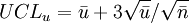 UCL_u=/bar{u}+3/sqrt{/bar{u}}//sqrt{/bar{n}}