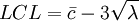 LCL=/bar{c}-3/sqrt{/lambda}