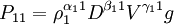 /Rho_{11}=/rho_1^{/alpha_11}D^{/beta_11}V^{/gamma_11}g