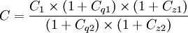 C=/frac{C_1/times(1+C_{q1})/times(1+C_{z1})}{(1+C_{q2})/times(1+C_{z2})}