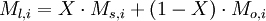 M_{l,i}=X/cdot M_{s,i}+(1-X)/cdot M_{o,i}