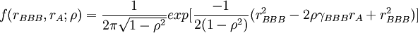 f(r_{BBB},r_A;/rho)=/frac{1}{2/pi/sqrt{1-/rho^2}}exp