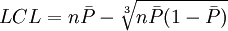 LCL=n/bar{P}-/sqrt{n/bar{P}(1-/bar{P})}