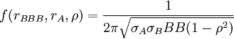 f(r_{BBB},r_A,/rho)=/frac{1}{2/pi/sqrt{/sigma_A/sigma_BBB(1-/rho^2)}}