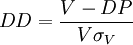 DD=/frac{V-DP}{V/sigma_V}
