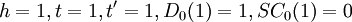 h=1,t=1,t^/prime=1,D_0(1)=1,SC_0(1)=0