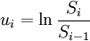 u_i=/ln/frac{S_i}{S_{i-1}}