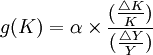 g(K)=/alpha/times/frac{(/frac{/triangle{K}}{K})}{(/frac{/triangle{Y}}{Y})}