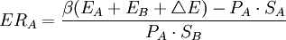 ER_A=/frac{/beta (E_A+E_B+/triangle E)-P_A/cdot S_A}{P_A /cdot S_B}