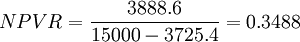 NPVR=/frac{3888.6}{15000-3725.4}=0.3488