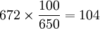 672/times/frac{100}{650}=104