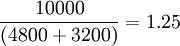 /frac{10000}{(4800+3200)}=1.25