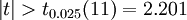 /left|t/right|>t_{0.025}(11)=2.201